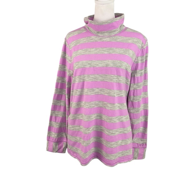 Talbots Tops - T by Talbots 2XP Mock Neck Pullover Top Pink Grey Stripe Tunic Long Sleeve